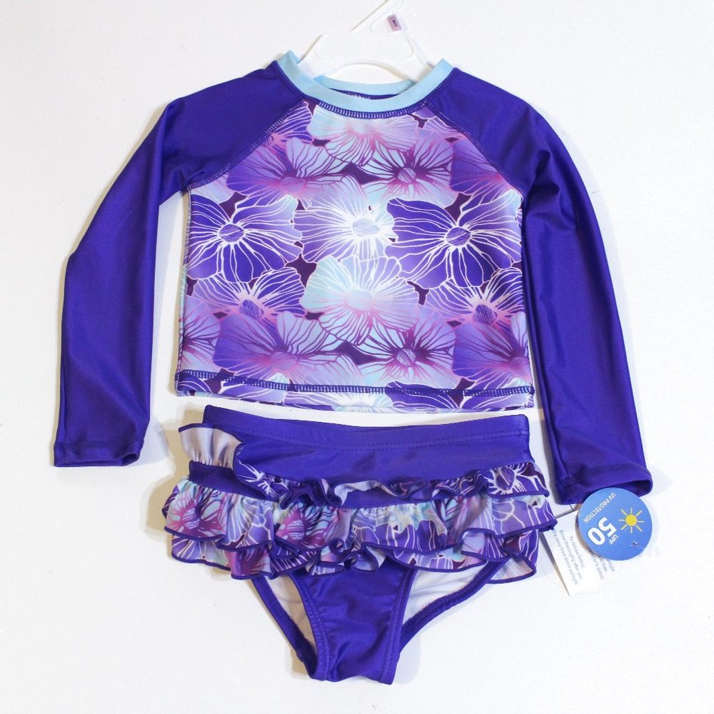 Wave Zone Baby Girl Rashguard Swimsuit Set Size 24 Months UV Protection
